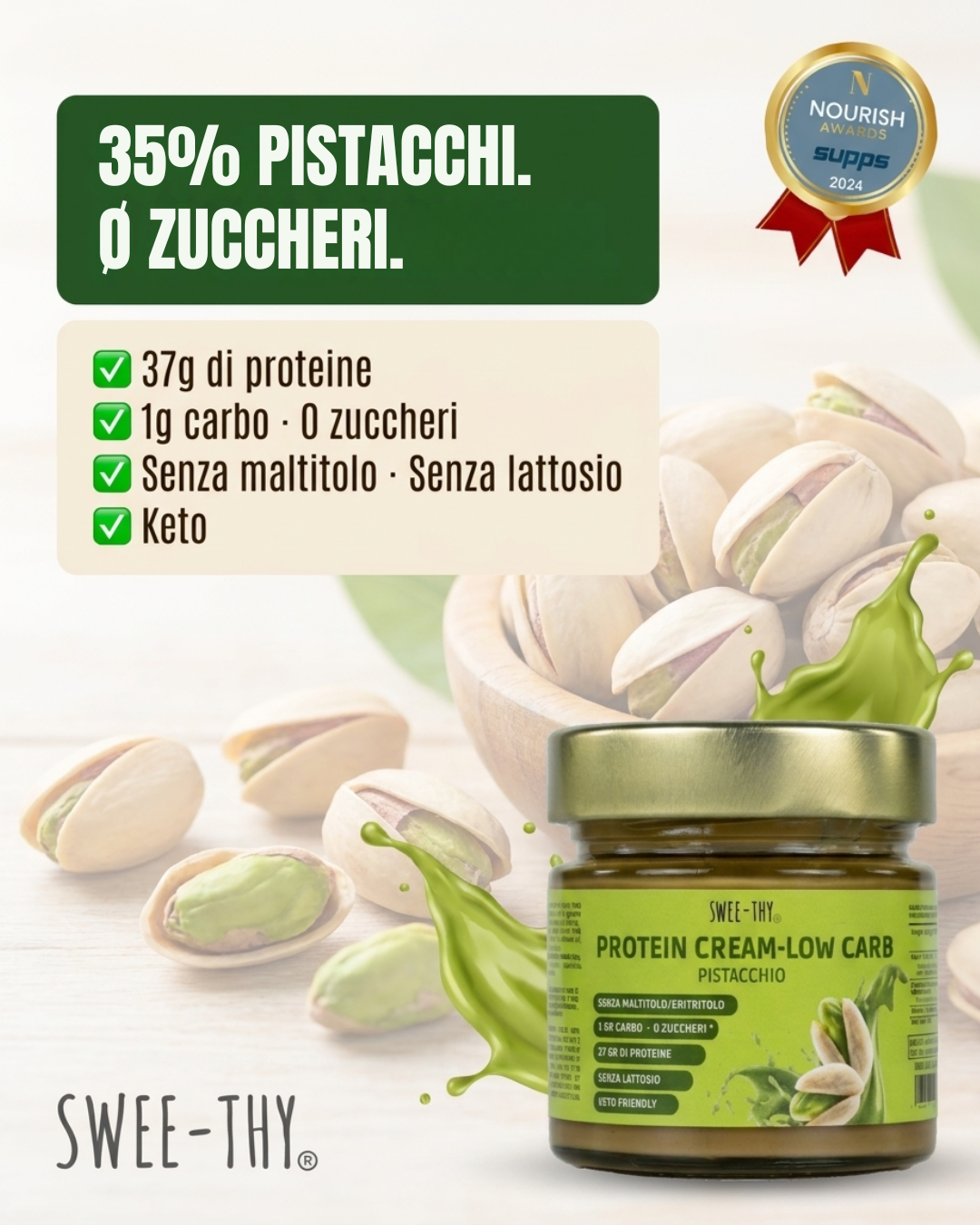 Crema proteica LOW CARB - SENZA LATTOSIO Pistacchio- 200gr