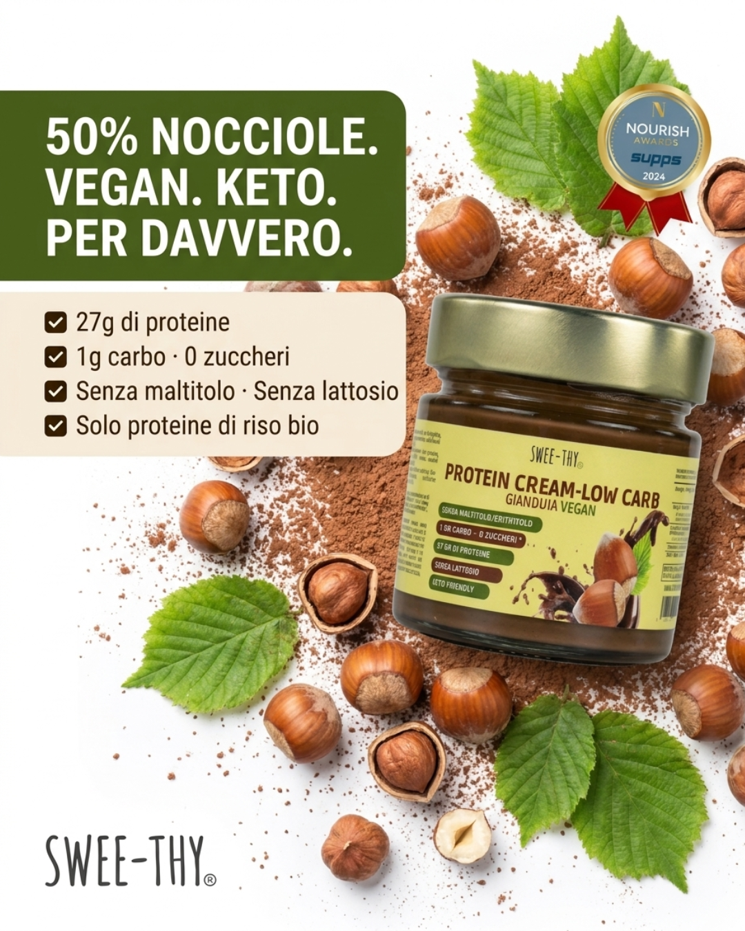 Crema proteica LOW CARB -SENZA LATTOSIO Gianduia Vegana- 200gr